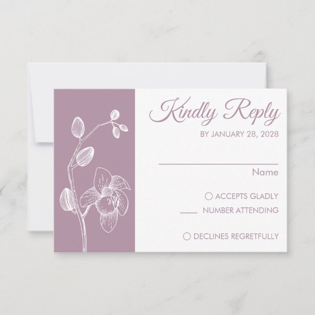 Simple modern floral elegant orchids minimalist RSVP card (Front)