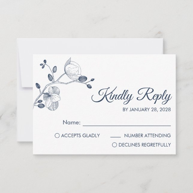 Simple modern floral elegant orchids minimalist RSVP card (Front)