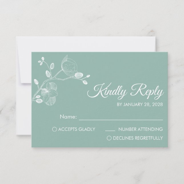 Simple modern floral elegant orchids minimalist RSVP card (Front)