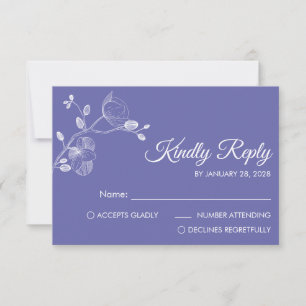 Simple modern floral elegant orchids periwinkle RSVP card