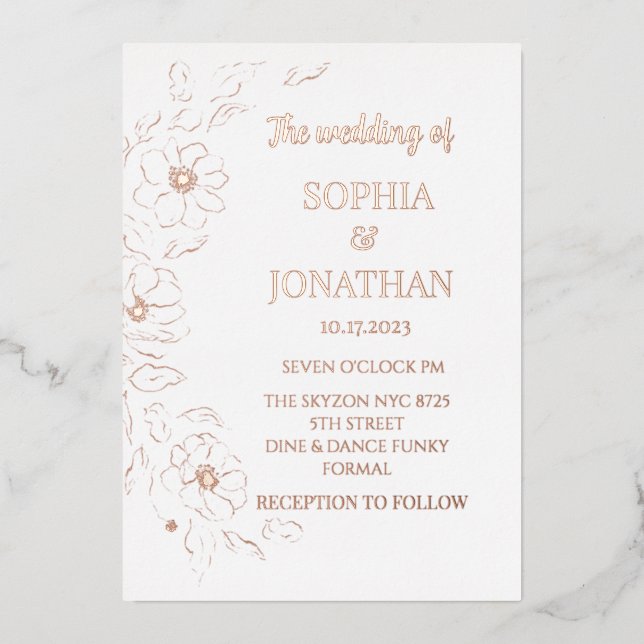 Simple modern floral gold foil wedding  (Front)