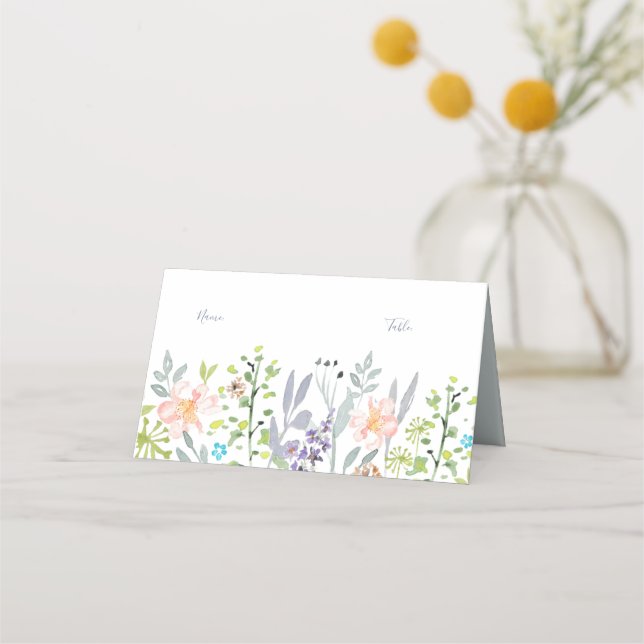 Simple modern floral greenery Wedding Reception Place Card (Front)