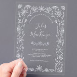 Simple Modern Floral Line Art White Wedding Acrylic Invitations<br><div class="desc">Simple and minimalist unique modern floral line art arch design in white. Original art by Nic Squirrell. Change any of the text to personalise.</div>