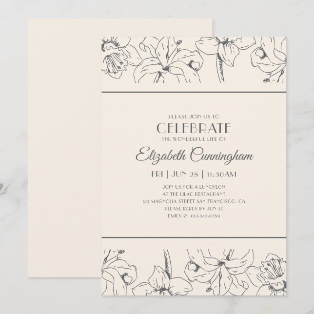 Simple Modern Floral Memorial Celebration Of Life Invitation (Front/Back)