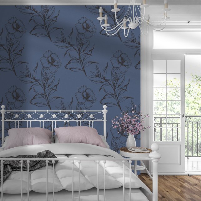 Simple Modern Floral Pattern Dark Blue Wallpaper (Creator Uploaded)