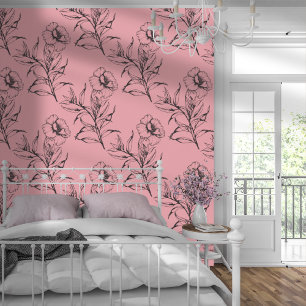 Simple Modern Floral Pattern Pastel Pink Wallpaper