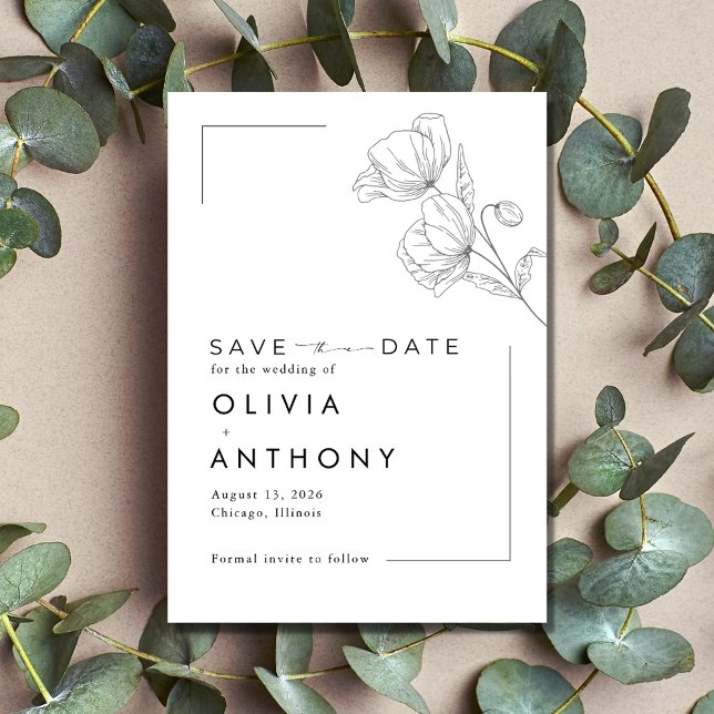 Simple Modern Floral Photo Wedding  Save The Date (Simple Modern Floral Photo Wedding Save The Date)