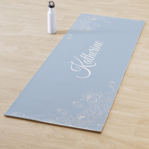 Simple Modern Floral Script Name Blue Aura Lotus Yoga Mat