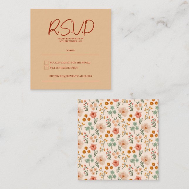 Simple Modern Floral Wedding RSVP Card (Front/Back)