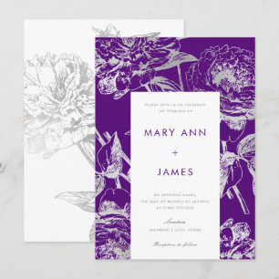 Simple Modern Floral Wedding Silver Purple Invitation