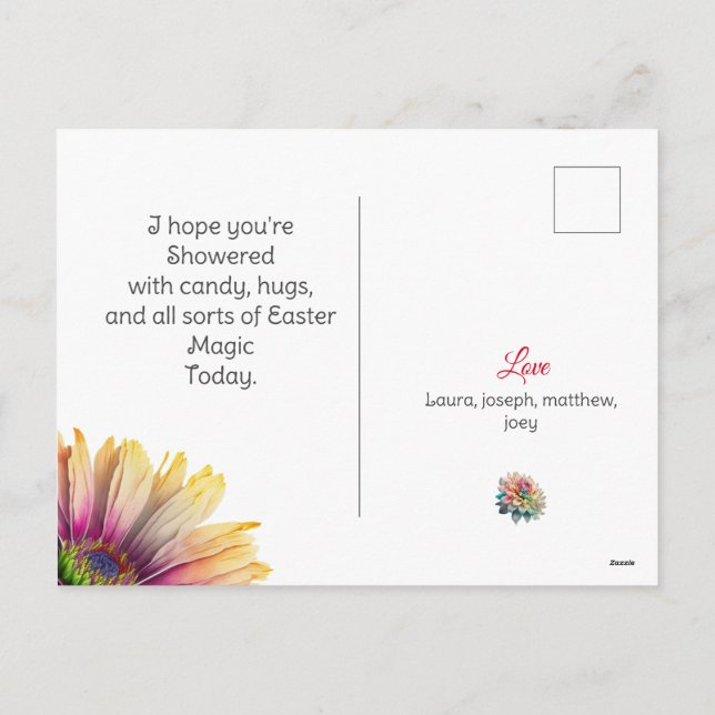 simple Modern flower Happy Easter to friends photo Holiday Postcard (Back)