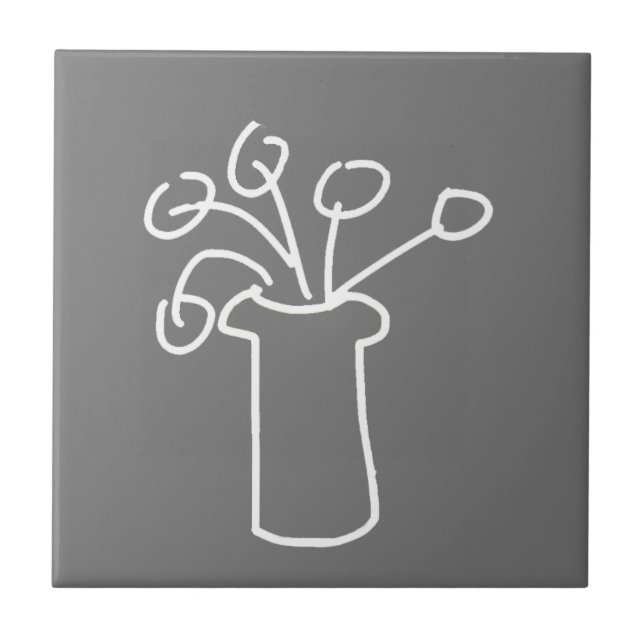 Simple modern flower white grey tile (Front)