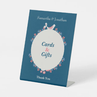 Simple Modern Folk Style Blue Wedding Pedestal Sign