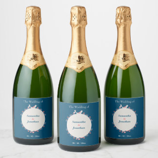 Simple Modern Folk Style Blue Wedding Sparkling Wine Label