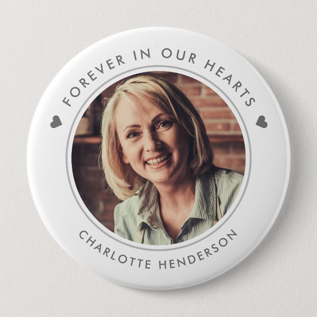 Simple Modern Forever In Our Hearts Photo Button (Front)