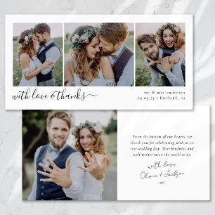 Simple Modern Four Photo Wedding Thank You Card
