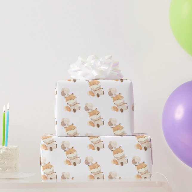 Simple Modern Fox with Balloons Wrapping Paper (Party Gifts)