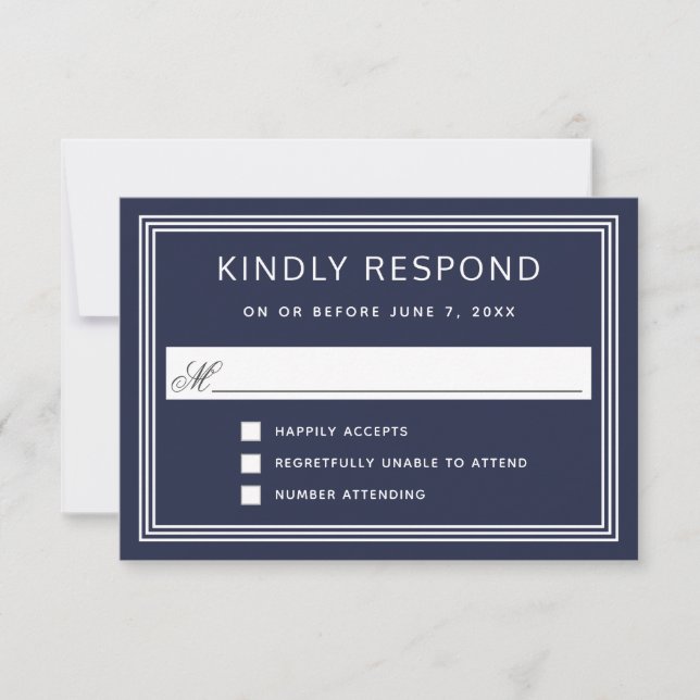 Simple Modern Frame Elegant Navy RSVP Card (Front)