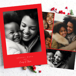 simple modern frame joyful white & red Christmas Holiday Card