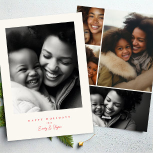 simple modern frame red & cream Christmas happy Holiday Card