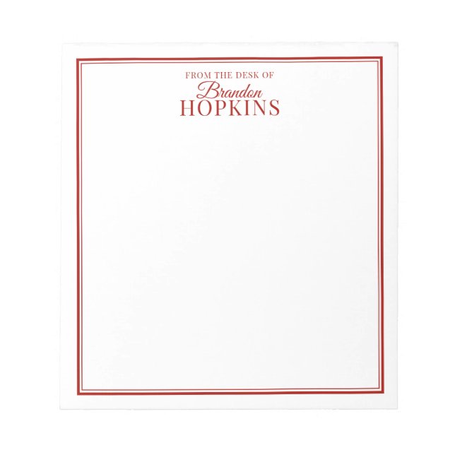 Simple Modern From the Desk of Script Red Notepad (Front)