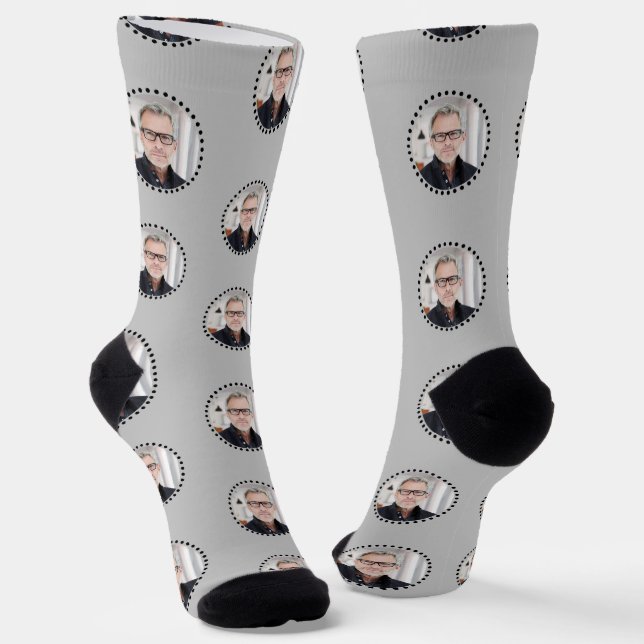 Simple Modern Funny Editable Polka Dot Photo Gift Socks (Angled)