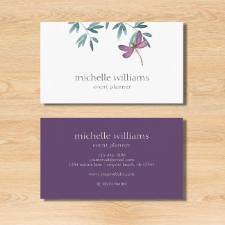 Simple Modern Garden Greenery Botanical Dragonfly Business Card