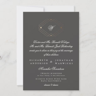 Simple Modern Geometric Charcoal Gold Wedding Invitation