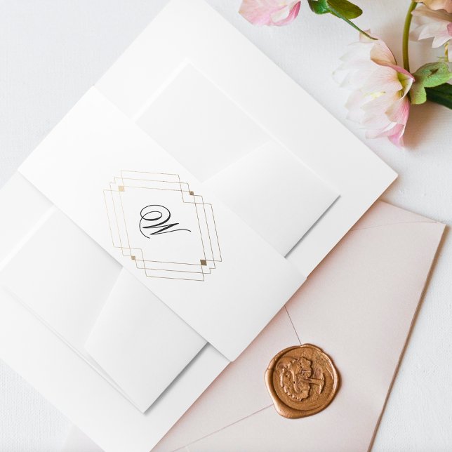 Simple Modern Geometric Gold Diamond Monogram Invitation Belly Band (Creator Uploaded)