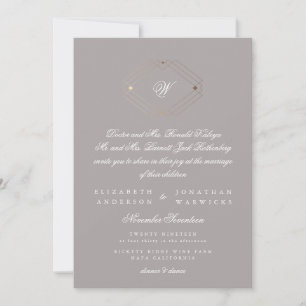 Simple Modern Geometric Gold Taupe Grey Wedding Invitation