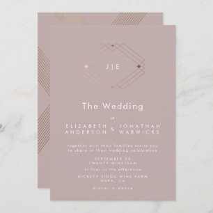 Simple Modern Geometric Gold Taupe Musk Wedding Invitation