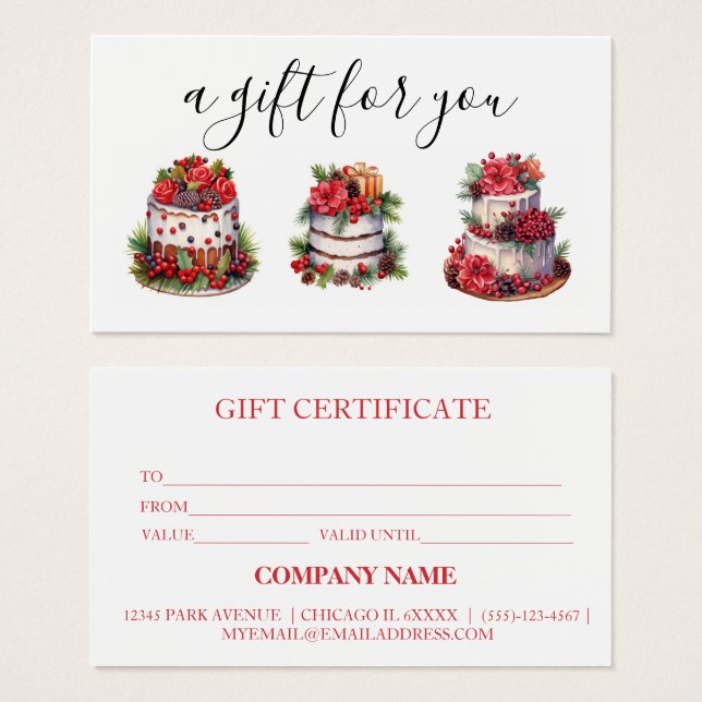 Simple Modern Gift Certificate Baking Bakery Cake (Front & Back)