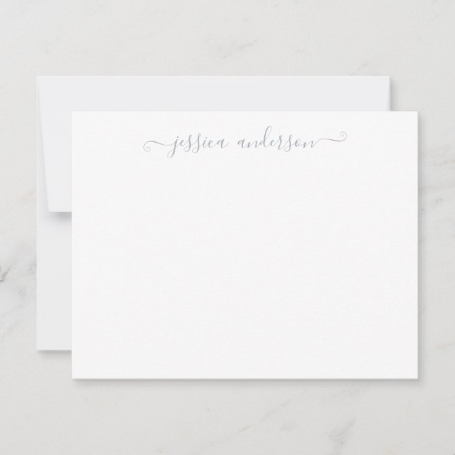 Simple Modern Girly Elegant Silver Grey Script Card (Front)