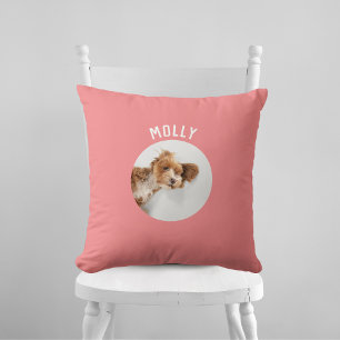 Simple Modern Girly Pet Photo Personalised Coral Cushion