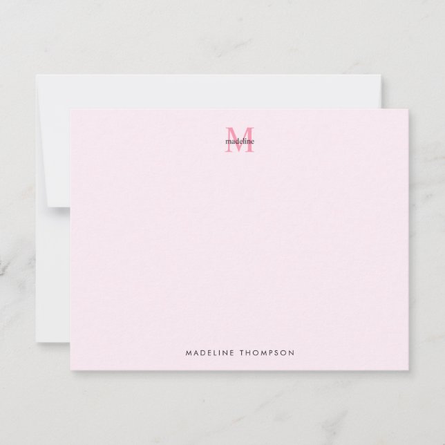 Simple Modern Girly Pink Monogram Card (Front)