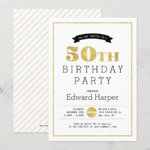 Simple Modern Gold 50th Birthday Party Invitation