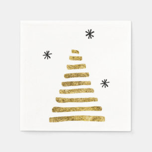 Simple modern gold and black Christmas tree  Napkin