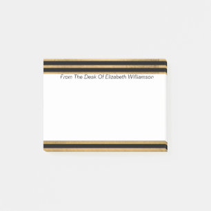 Simple Modern Gold Black Stripe Monogram Desk Note