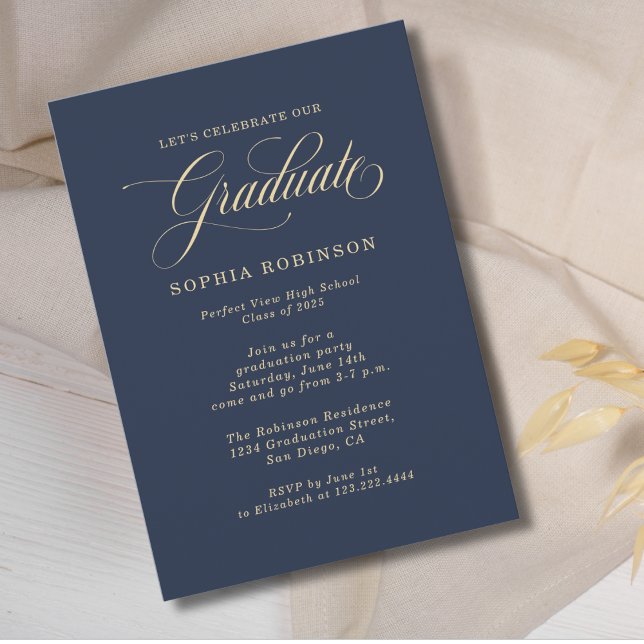 Simple Modern Gold Blue Graduation Party Invitation (Creator Uploaded)