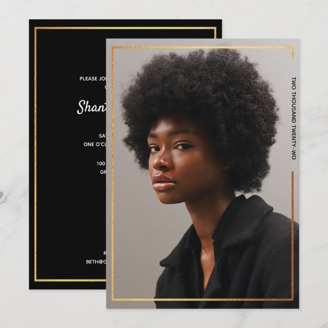 Simple Modern Gold Border Graduation Invitation (Front/Back)