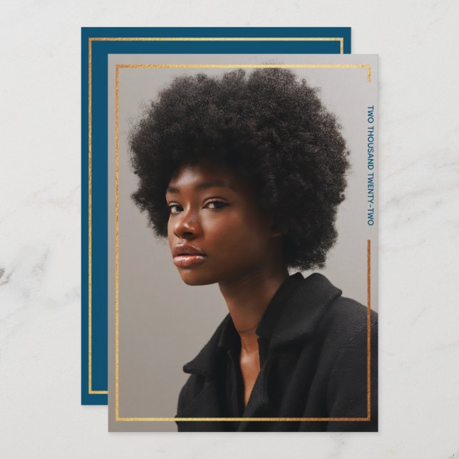 Simple Modern Gold Border Graduation Invitation (Front/Back)