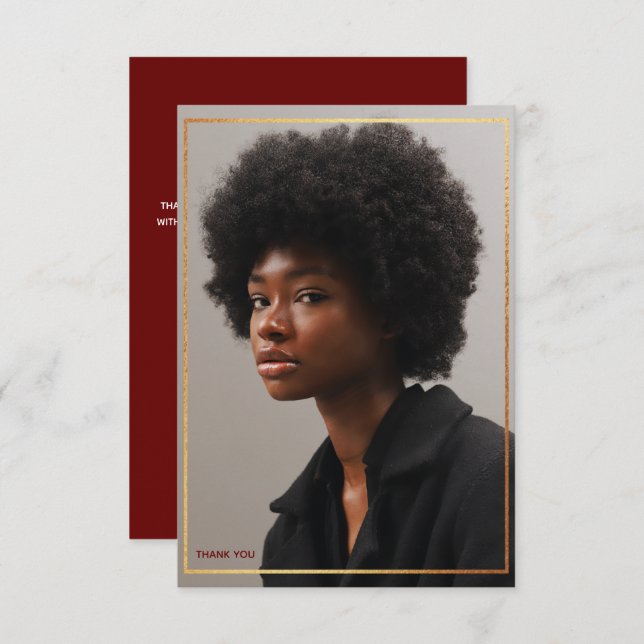 Simple Modern Gold Border Graduation Thank You Inv Invitation (Front/Back)