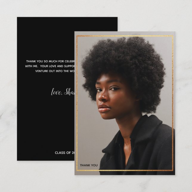 Simple Modern Gold Border Graduation Thank You Invitation (Front/Back)