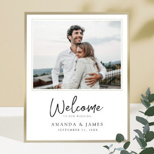 Simple Modern Gold Border Photo Wedding Welcome Poster