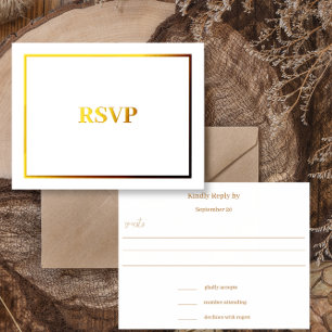 Simple Modern Gold Border Wedding RSVP Foil Invitation Postcard