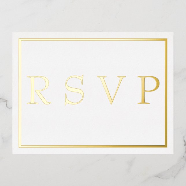 Simple Modern Gold Border Wedding RSVP     Foil Invitation Postcard (Front)