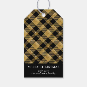 Simple Modern Gold Buffalo Plaid Merry Christmas Gift Tags