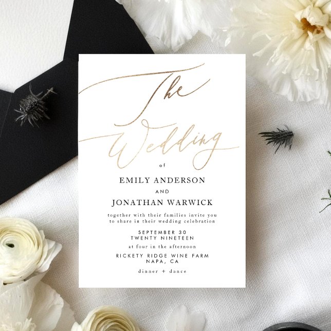 Simple Modern Gold Calligraphy Wedding Invitation (Creator Uploaded)