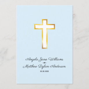 Simple Modern Gold Cross Religious Church Ceremony Invitation