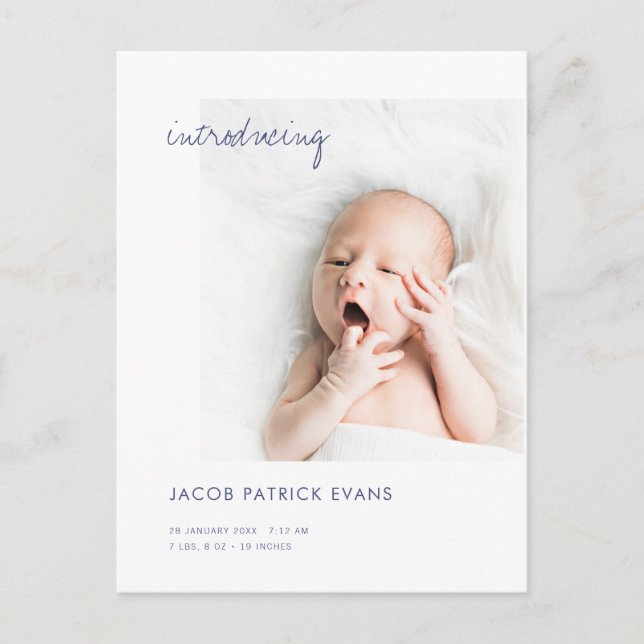 Simple Modern Gold Custom Photo New Baby Birth Announcement Postcard (Front)